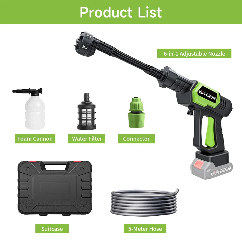 HIPPCRON High Pressure 6-in-1 Car Wash Water Gun – Portable Electric Cleaning Tool