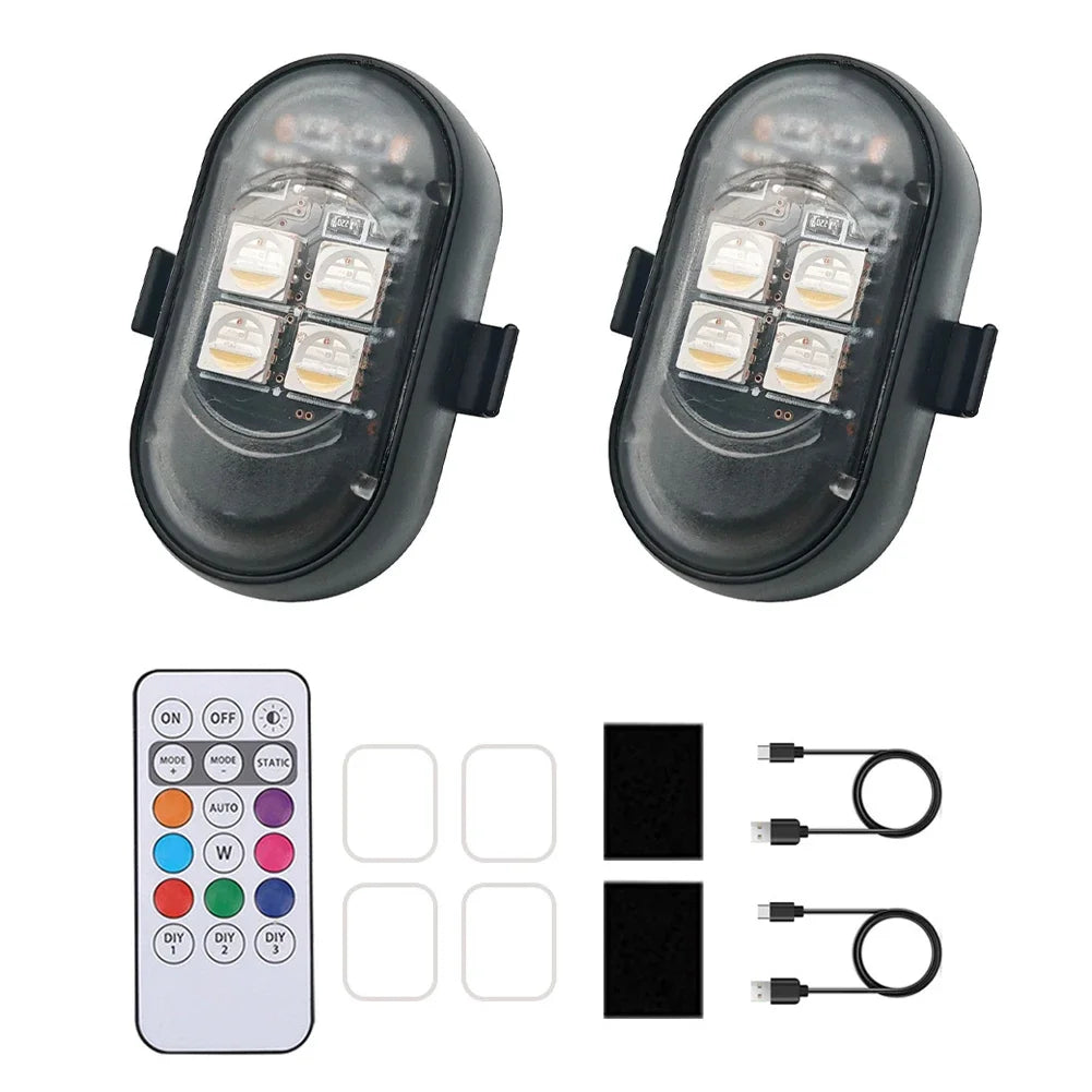 Wireless Remote Control 4LED Strobe Lights Waterproof USB Rechargeable Warning Lamp Set