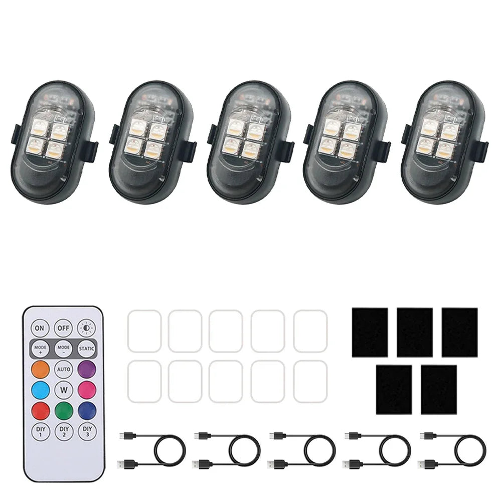 Wireless Remote Control 4LED Strobe Lights Waterproof USB Rechargeable Warning Lamp Set