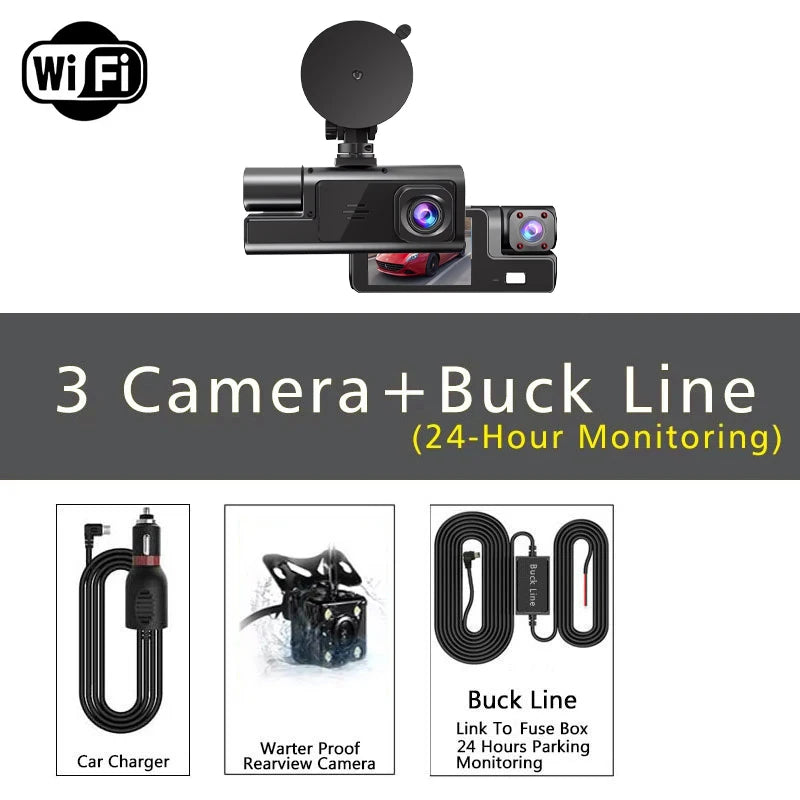 WiFi 3-Channel HD Dash Cam 1080P – Front, Cabin & Rear Coverage