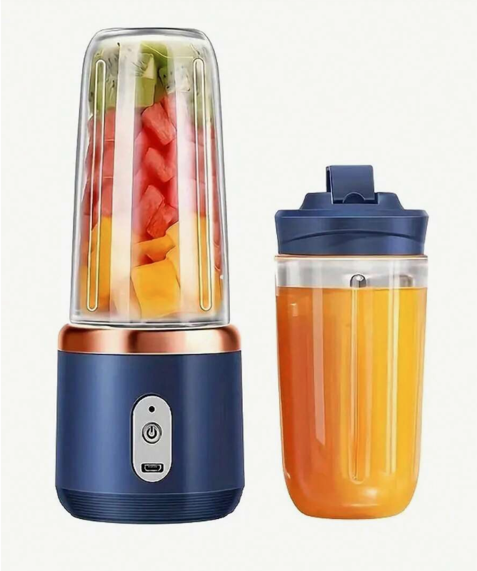 Portable USB Juicer Blender with 6-Bladed Steel Knife | Wireless Rechargeable Smoothie Maker with 2 Cups
