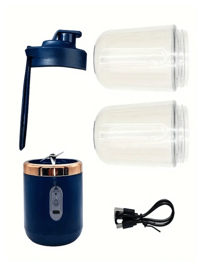 Portable USB Juicer Blender with 6-Bladed Steel Knife | Wireless Rechargeable Smoothie Maker with 2 Cups