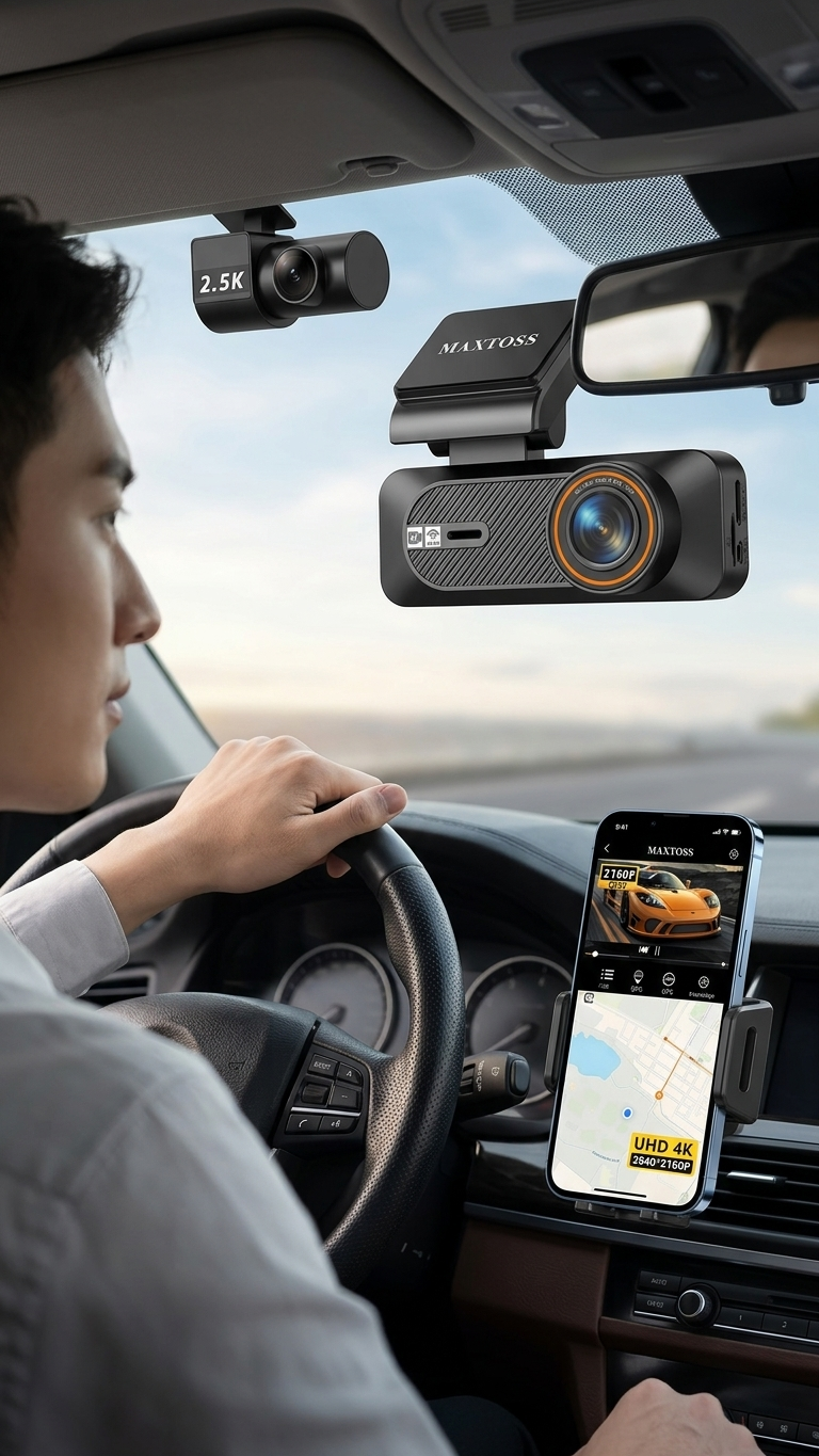 MAXTOSS 4K Dual Dash Cam with ADAS & GPS | 5G WiFi Front 4K + Rear 2.5K Night Vision Smart Car DVR